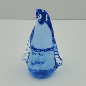 Blue Glass Penguin Paperweight Statue Figurine